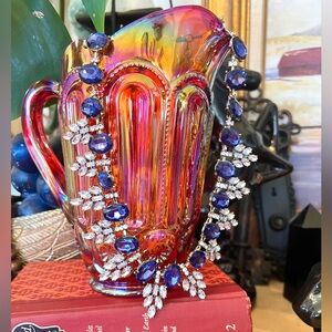 New! Aratta Silent Journey Sapphire Blue Rhinestone Gem Bling Statement Necklace